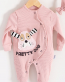 3-18 Ay Kız Bebek Tulumu Pretty Dog Bandanalı Gül Kurusu