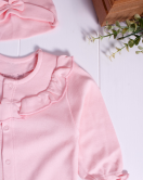 3-9 Ay Kız Bebek Tulum Robası Astarlı Fiyonk Şapkalı Açık Pembe