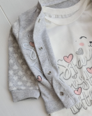 3-9 Ay Kız Bebek Takımı Stay Little Puan 3'lü Hırkalı Gri