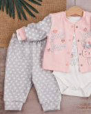 3-9 Ay Kız Bebek Takımı Stay Little Puan 3'lü Hırkalı Pembe