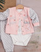 3-9 Ay Kız Bebek Takımı Stay Little Puan 3'lü Hırkalı Pembe