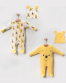 3-6 Ay Ayıcık Pooh Şapkalı 2 Adet Unisex Bebek Tulum Sarı