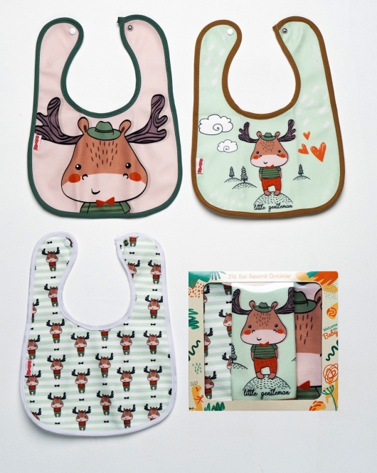 Geyik Tema Kare 3 Parça Microfiber Mama Önlüğü Kutulu