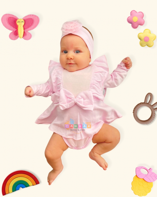 3-12 Ay Fiyonklu Kız Bebek Romper Pembe
