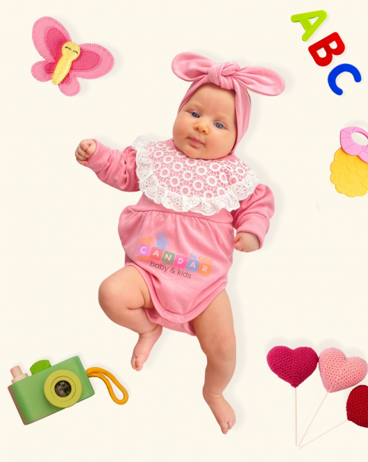3-12 Ay Kız Bebek Tulum KARPUZ KOLLU Pembe