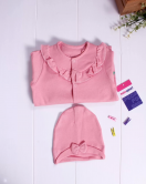 3-9 Ay Kız Bebek Tulum Robası Astarlı Fiyonk Şapkalı Pembe