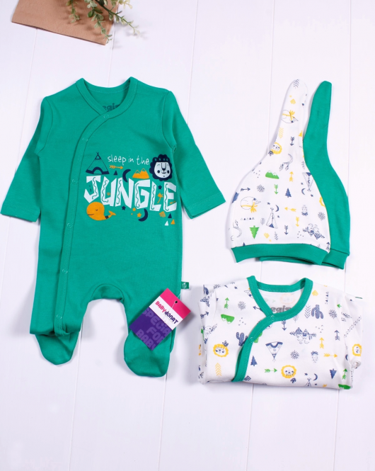 3-6 Ay Jungle Erkek Bebek 4'lü Tulum Seti Yeşil