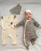 3-6 Ay Leopar Kız Bebek 4'lü Tulum Seti Kahverengi