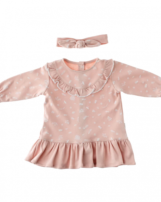 Andywawa AC23063 Floral 100% Organic Cotton Bebek Elbise Pink