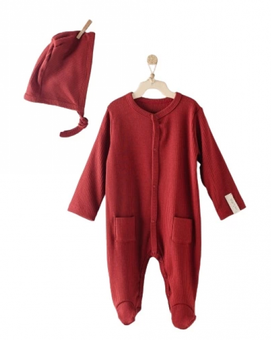 Andywawa AC23651 Modal Bebe Tulum Takım Burgundy