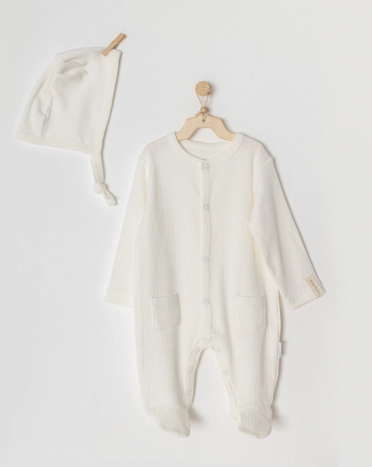 Andywawa AC23651 Modal Bebe Tulum Takım Ekru