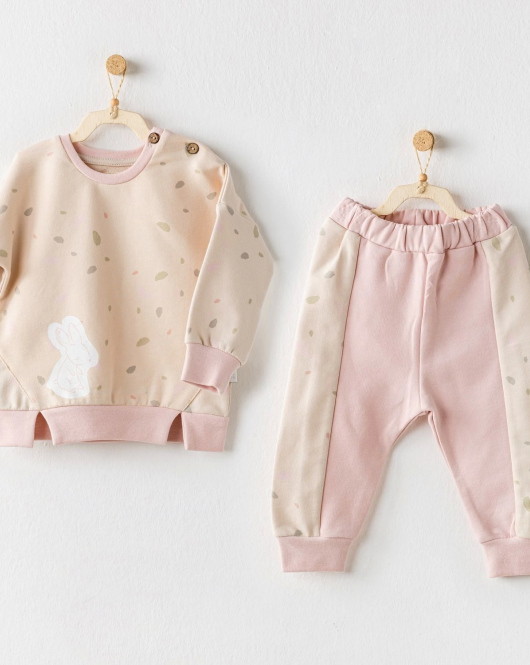 Andywawa Ac24075 Baby Casual 2li Bebek Takım Beige Pink