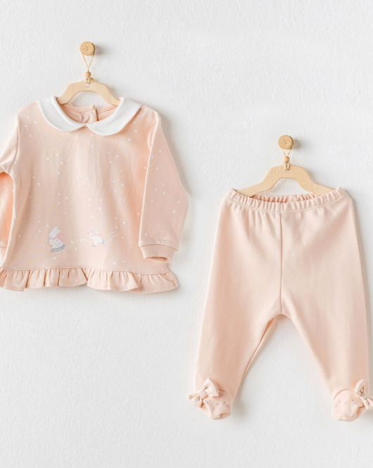 Andywawa AC24114 Cute Bunnies Be Sking 2li Bebe Takım Pink