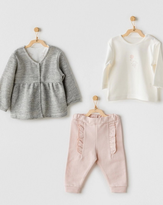 Andywawa AC24128 Ballerina 3lü Bebe Takım Grey Ecru Pink