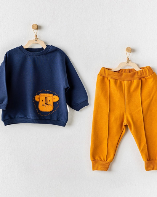 Andywawa AC24194 Lion 2li Bebe Takım Navy Mustard