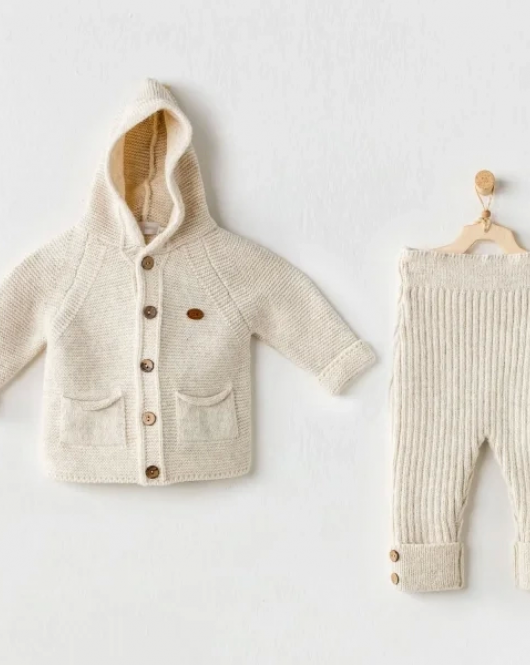 Andywawa AC24335 Knitwear Bebek Triko Takım Beige Melange