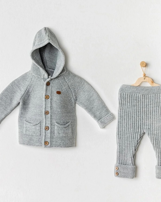Andywawa AC24335 Knitwear Bebek Triko Takım Grey Melange