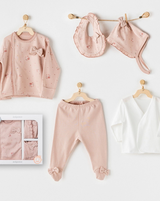 Andywawa Ac24360 Floral Baby 5 Parça Hastane Çıkışı Old Rose