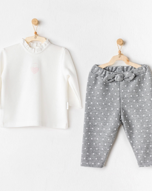 Andywawa AC24388 Meow 2li Bebe Takım Ecru Grey