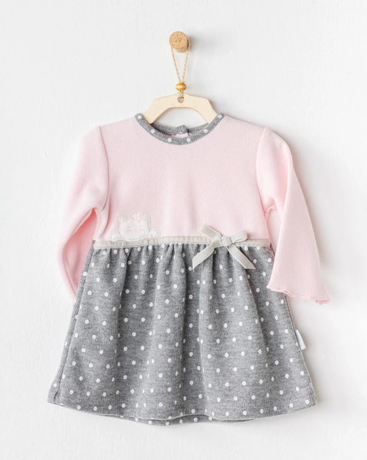 Andywawa AC24391 Meow Bebek Elbise Takım Pink Grey