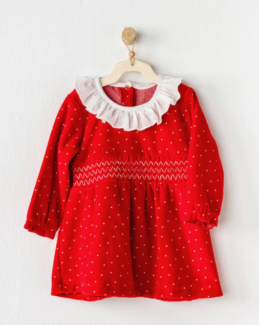 Andywawa AC24415 New Year Kadife Bebek Elbise Red