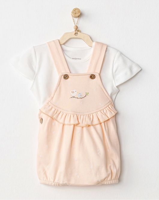 Andywawa Ac24528 Spring Birds Bebek Salopet Takım Ecru Salmon
