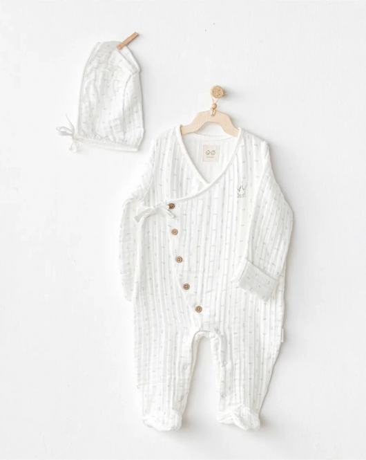 Andywawa AC24734 Romper Hat Müslin Wawa Boys Tulum Takım White
