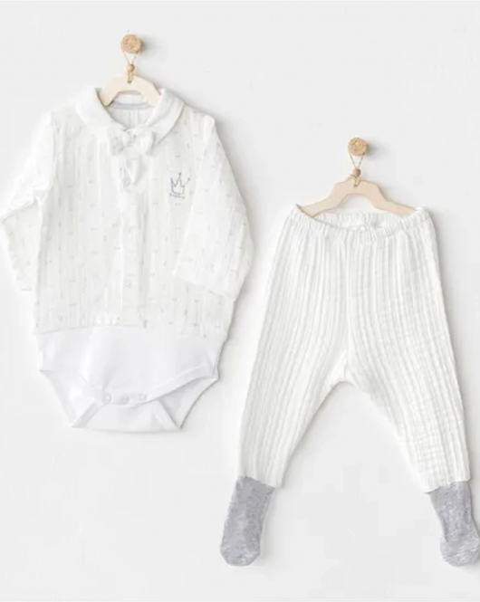 Andywawa AC24735 Müslin Wawa Boys 2'Li Bebek Takım White