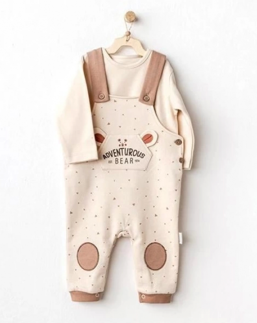 Andywawa AC25027 Adventurous Bear Bebek Salopet Takım Beige
