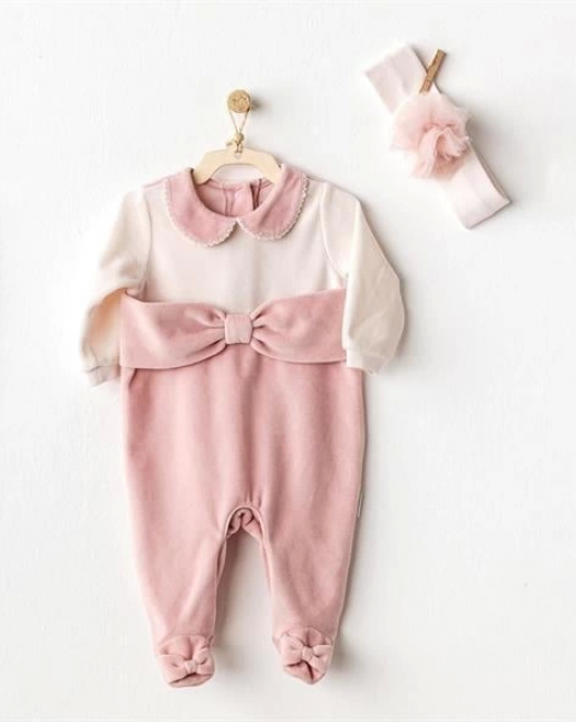 Andywawa AC25043 Puppy Gazelle Kadife Bebe Tulum Takım Pink