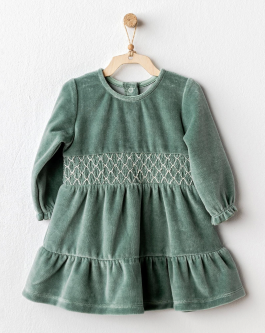 Andywawa AC25136 Cute Bear Friends Kadife Bebek Elbise Green