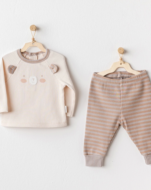 Andywawa AC25187 Bear Time 2'Li Bebe Takım Light Beige