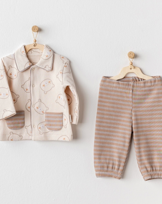 Andywawa AC25188 Bear Time 2'Li Bebe Takım Light Beige