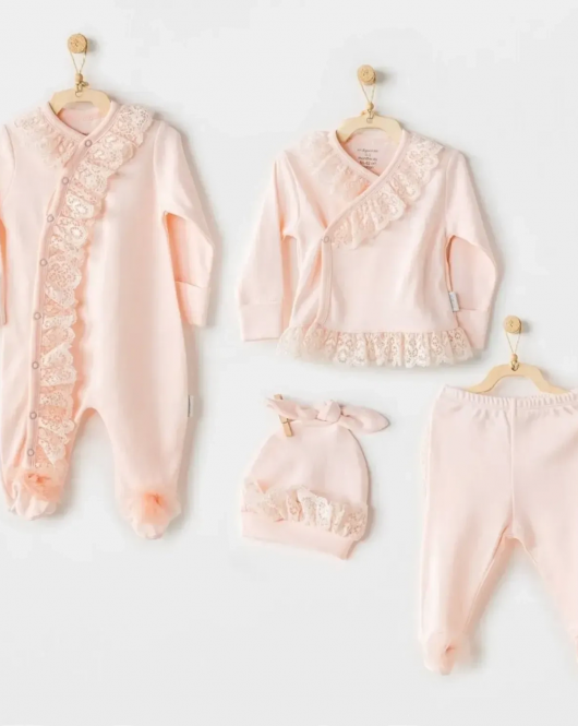 Andywawa AC25312 Newborn Chic Girl Tüllü 4'Lü Hastane Çıkışı Salmon