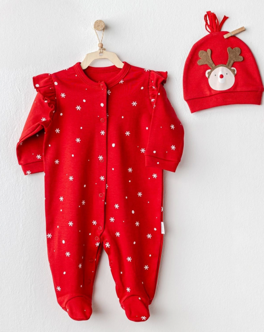 Andywawa AC25328 Happy Newyear Kadife Bebek Tulum Takım Red