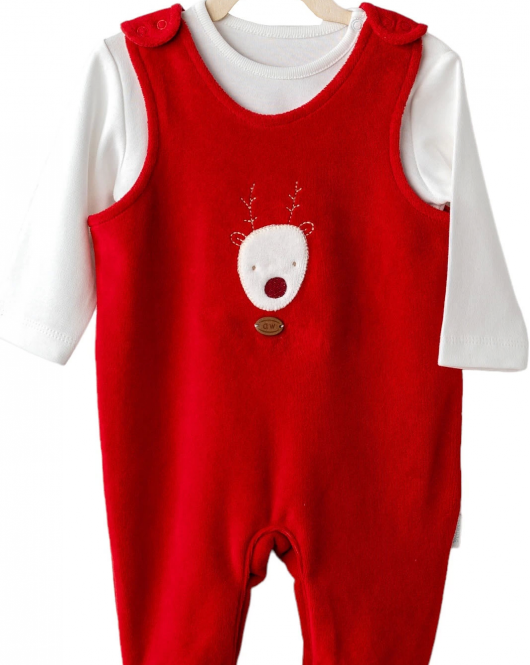 Andywawa AC25339 Happy Newyear Kadife Bebek Tulum Takım Red