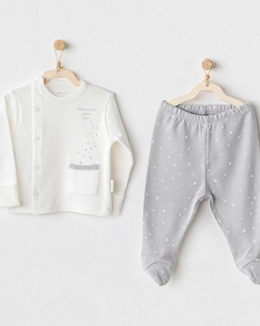 Andywawa Ac25704 Sıde Snap Set Mommy's Little Star 2'li Zıbın Set Grey