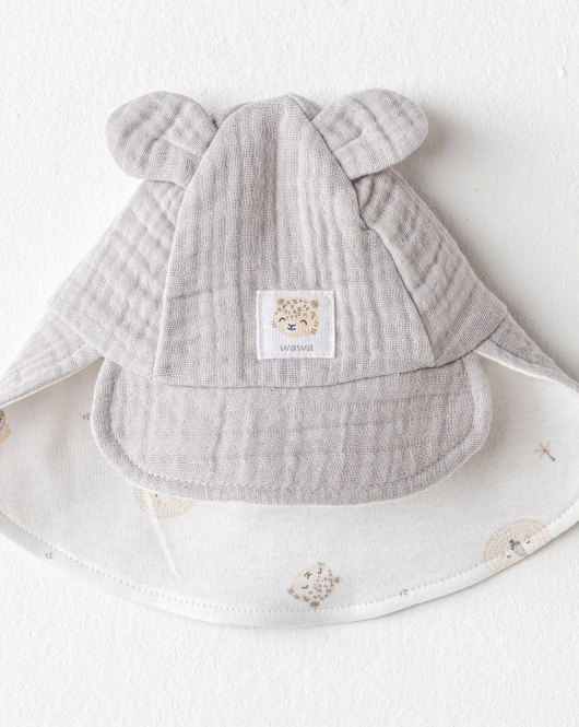 Andywawa Ac25843 Happy Animals Müslin Bebek Şapka Grey