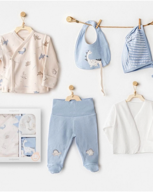 Andywawa Ac25910 Newborn Set Dino 5'li Hastane Çıkışı Beige