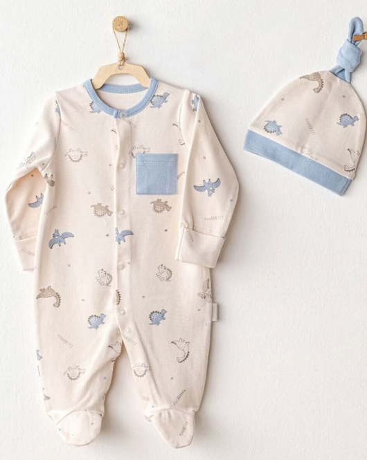 Andywawa Ac25919 Romper Hat Set Dino Bebek Tulum Takım Beige