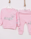3-9 Ay Kız Bebek Alt&Üst Takımı Angel Kanat Detay Pembe