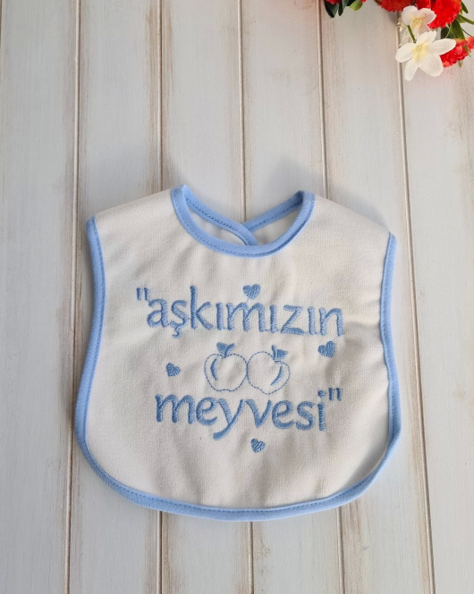 Aşkımızın Meyvesi Nakışlı Erkek Bebek Mama Önlüğü
