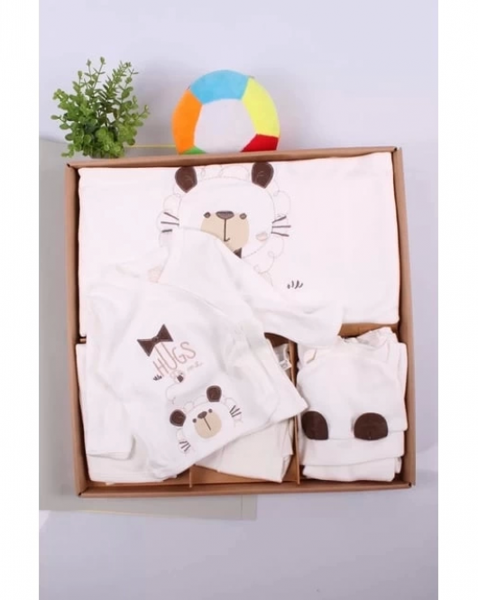 Ayıcık Desenli 10 Parça Kutulu %100 Pamuk Erkek Bebek Hastane Çıkışı