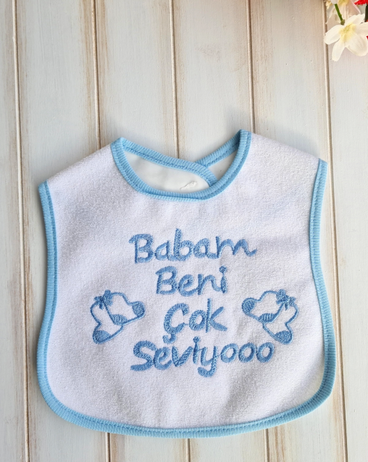 Babam Beni Çok Seviyor Nakışlı Erkek Bebek Mama Önlüğü