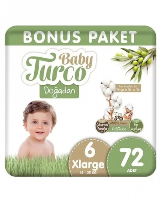 Baby Turco Doğadan Bebek Bezi Bonus Paket No:6 72 Adet