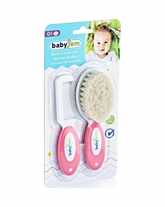 BabyJem Doğal Kıl Fırça Tarak Seti 519 Pembe