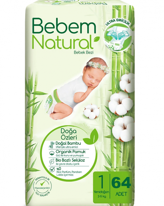 Bebem Natural Bebek Bezi Fırsat Paketi 1 Beden 2-5 Kg 64 Adet