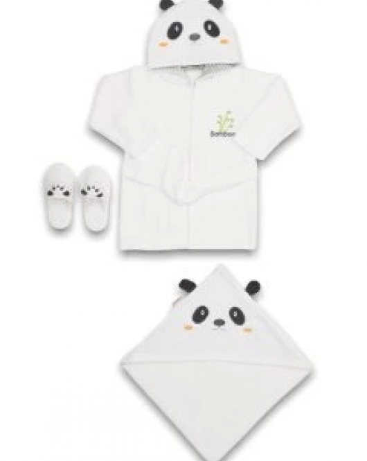 Bebitof Baby Panda Bebe Bornoz Seti 30037 Beyaz
