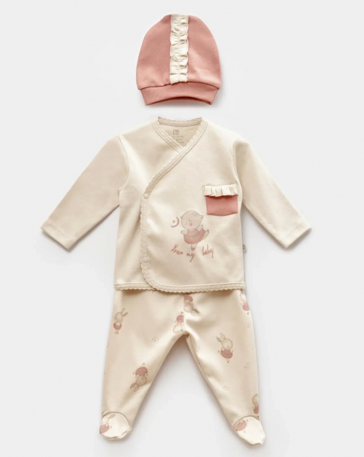 Bibaby Biorganic Ballery Princess 3'Lü Zıbın Set 73314 Bej-Gül Kurusu