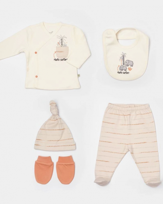 Bibaby Biorganic Hello Safari 5'Li Hastane Çıkış Seti 62334 Ekru Kiremit